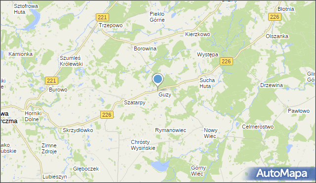 mapa Guzy, Guzy gmina Nowa Karczma na mapie Targeo